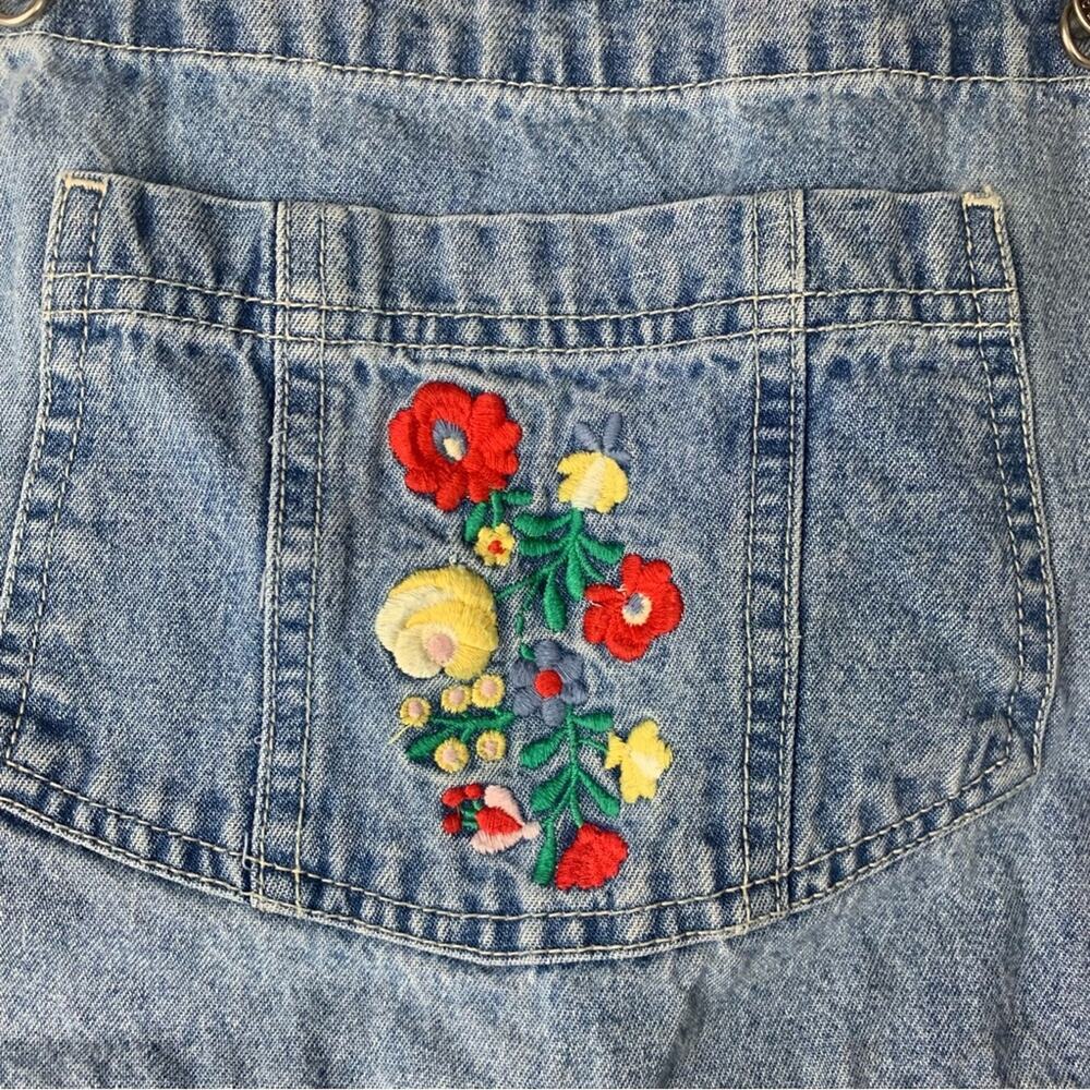 Route 66 size large denim shortalls floral embroidery vintage y2k boho cottage - Picture 4 of 10
